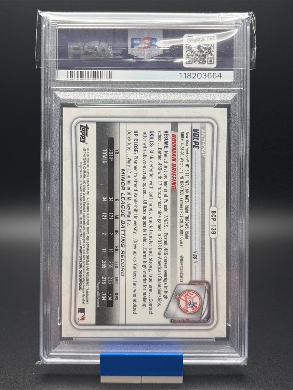2020 Bowman - Chrome Prospects Anthony Volpe #BCP-139 (RC) PSA 101