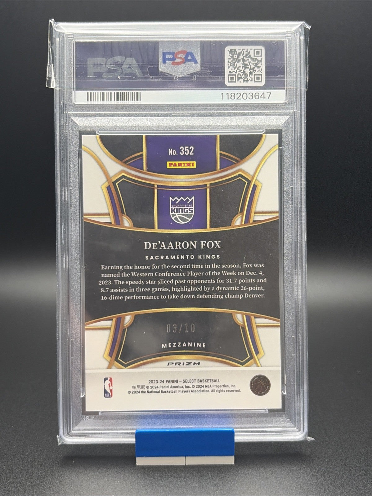 2023-24 Panini Select - Mezzanine Lvl De'Aaron Fox #352 Gold Tectonic Prizm /101