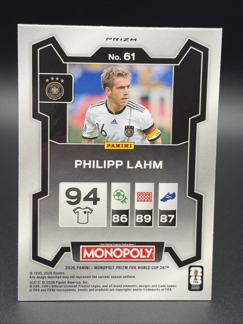 2026 Panini Prizm FIFA World Cup Monopoly Phillip Lahm Blue Prizm1