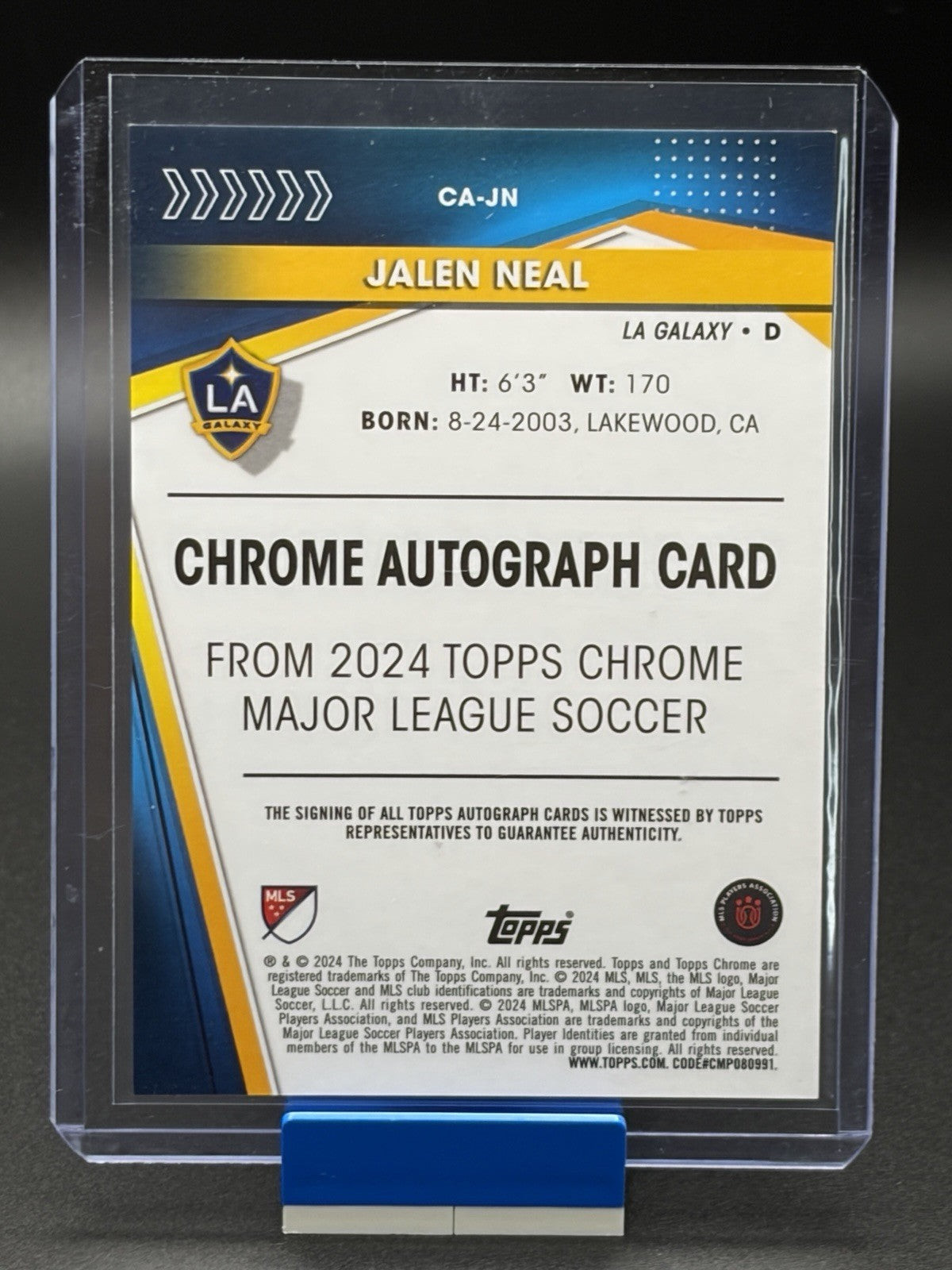 Jalen Neal 2024 Topps Chrome Refractor MLS Autograph #CA-JN Los Angeles Galaxy1