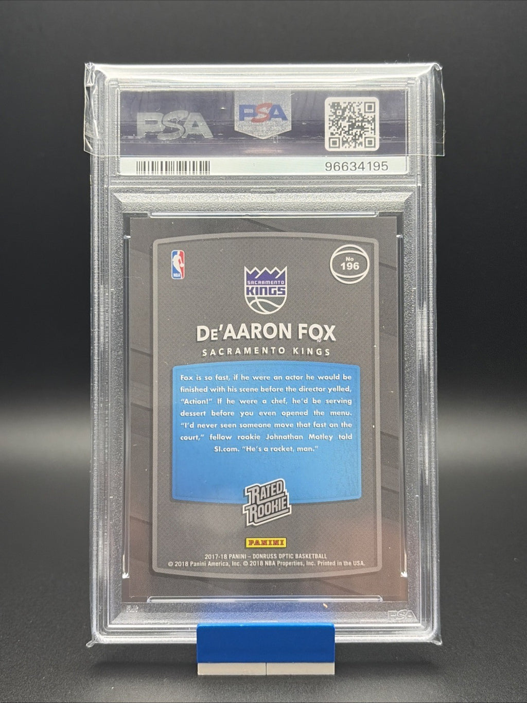 De'Aaron Fox 2017 Panini Donruss Rated Rookie Optic Shock #196 - PSA 101
