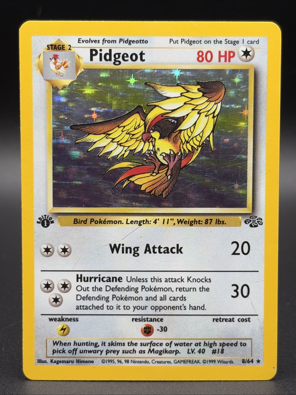Pidgeot [1st Edition] Jungle Holo Card 8/64 Rare0