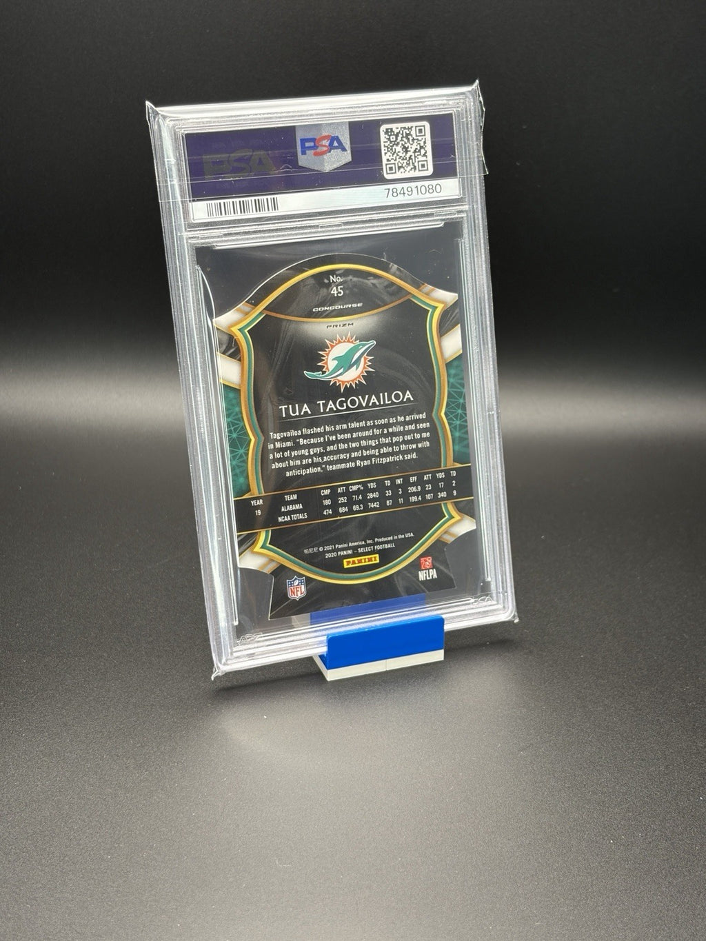 2020 Panini Select Concourse Blue Prizm Die-Cut (RC) Tua Tagovailoa #45 - PSA 91