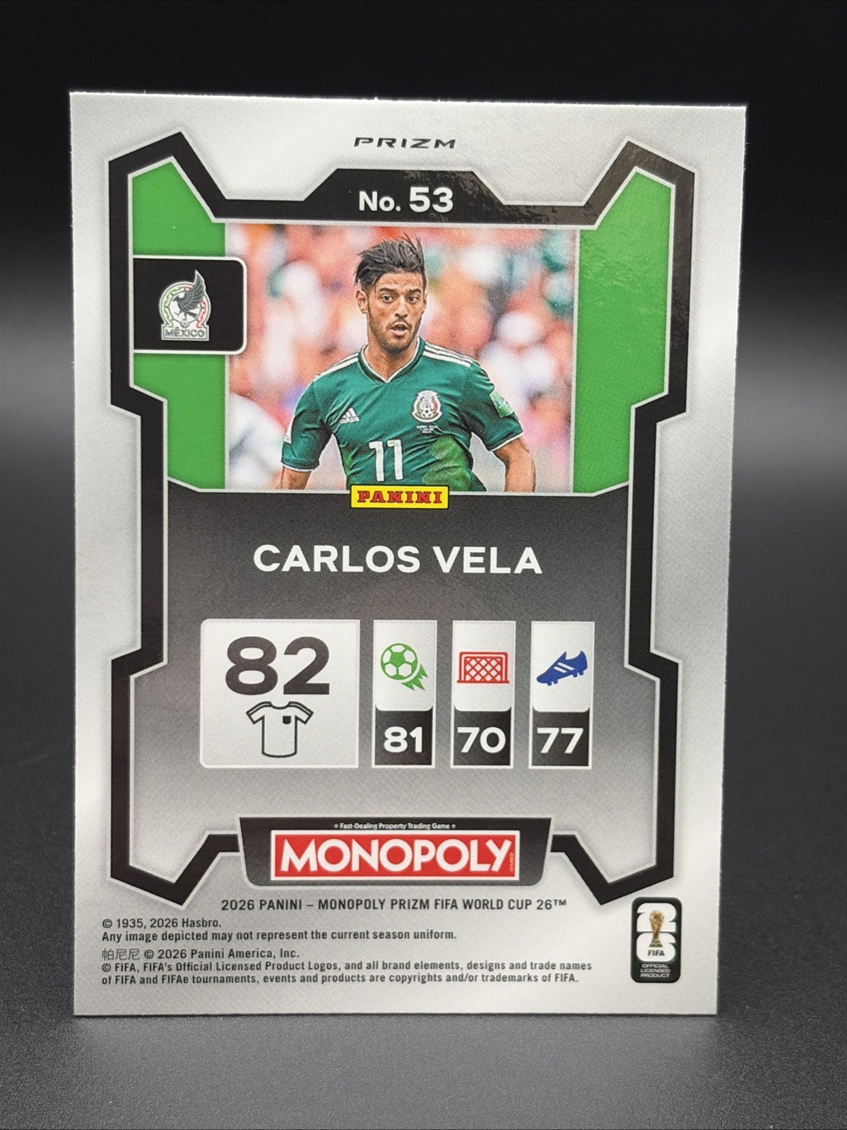 Carlos Vela 2026 Panini Prizm Fifa World Cup Monopoly Blue Mexico1