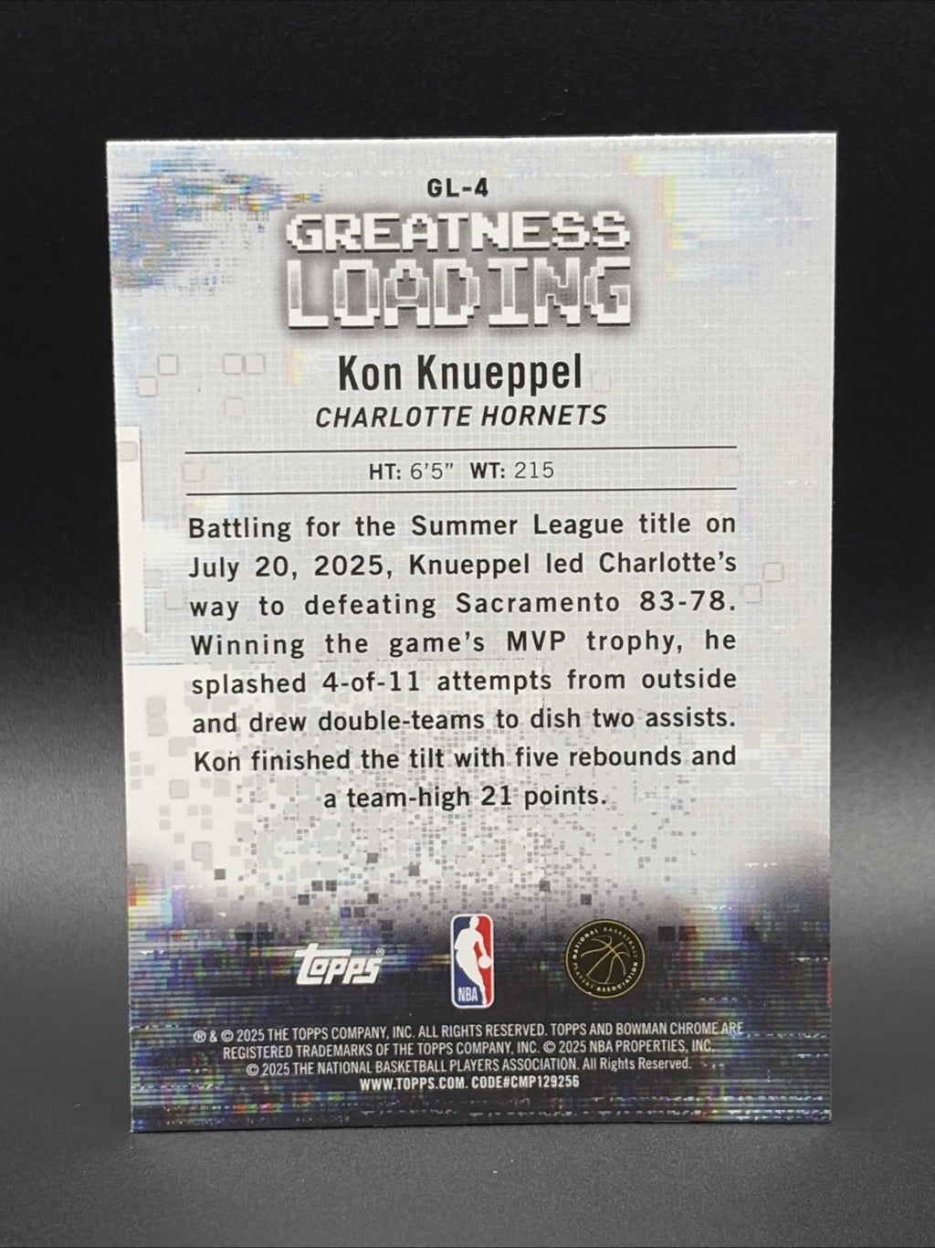 2025-26 Bowman Chrome Kon Knueppel Greatness Loading #GL-4 (RC) Hornets Rookie1