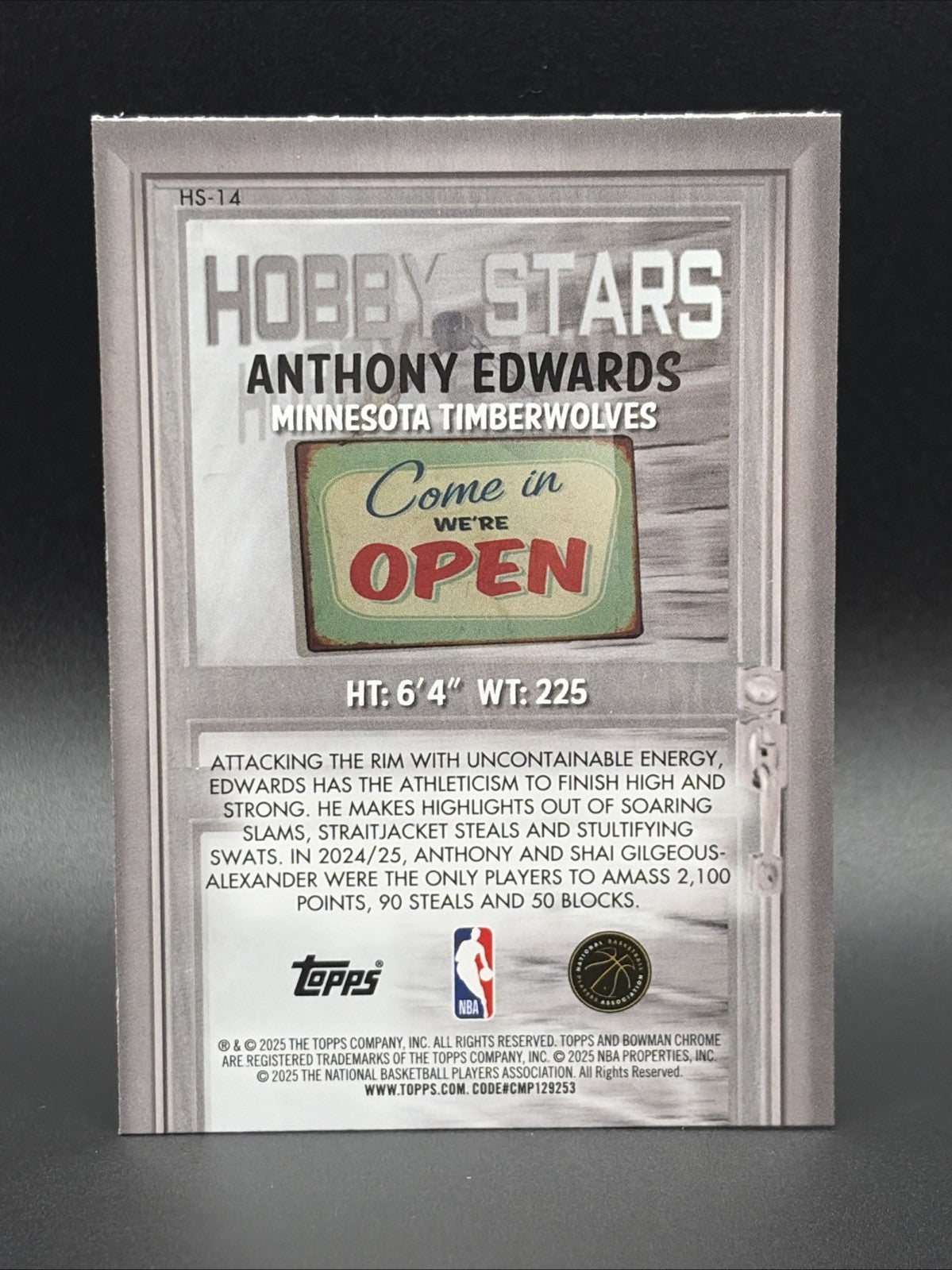 2025-26 Topps Bowman Anthony Edwards  Hobby Stars #HS-14 Timberwolves 1