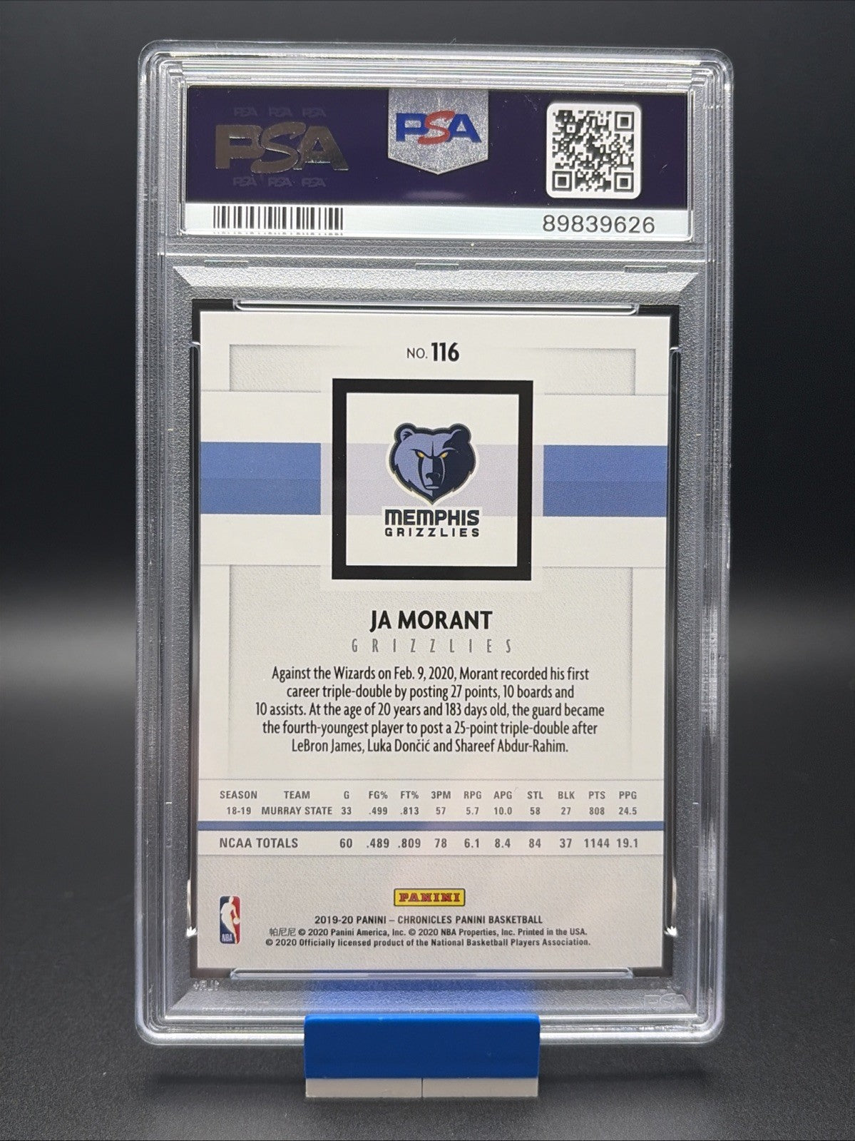 2019-20 Panini Chronicles - Ja Morant, Young Dolph, Sean Tuohy #116 PSA 91