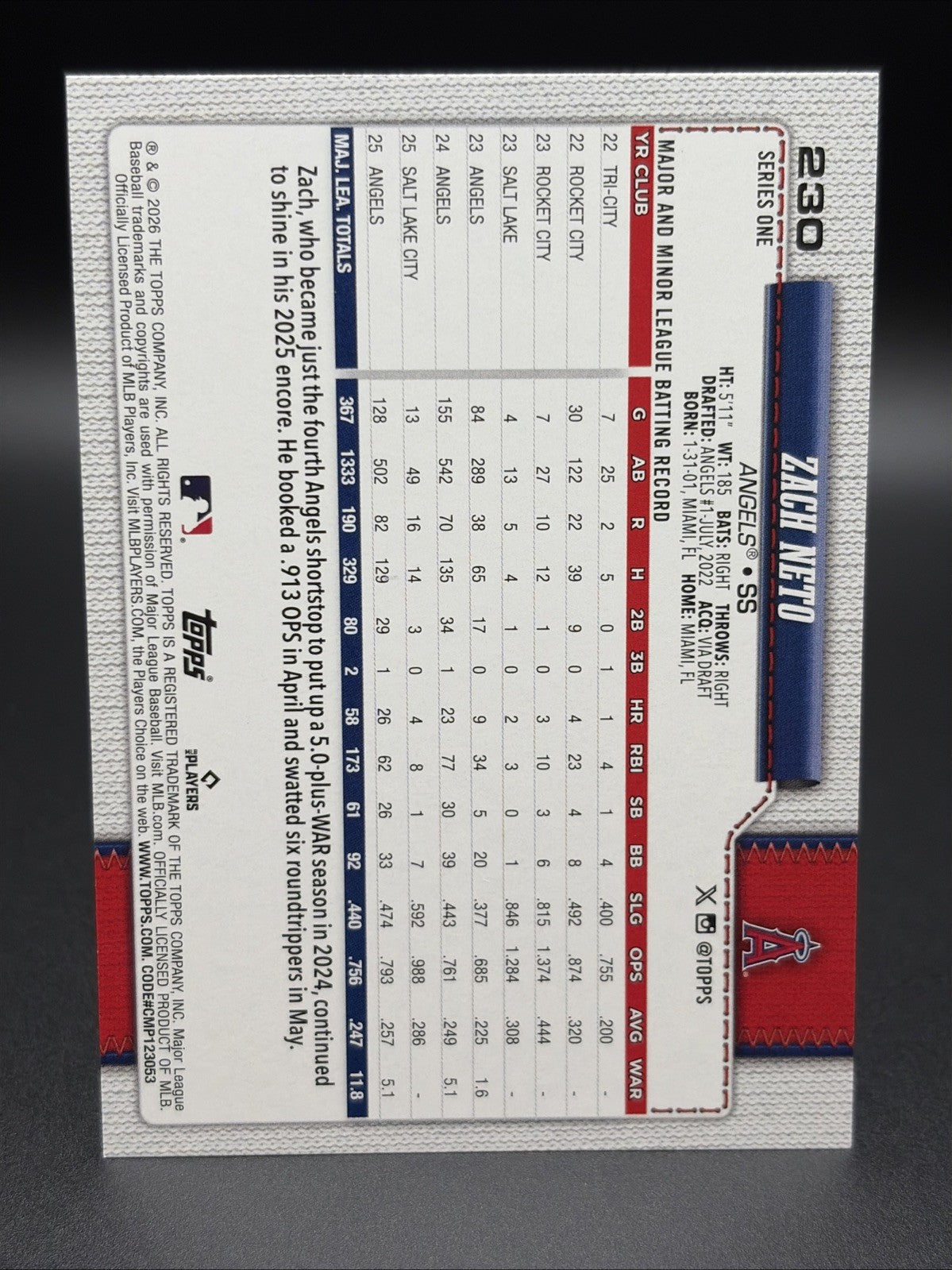 2026 Topps Series 1 - Zach Neto #2301