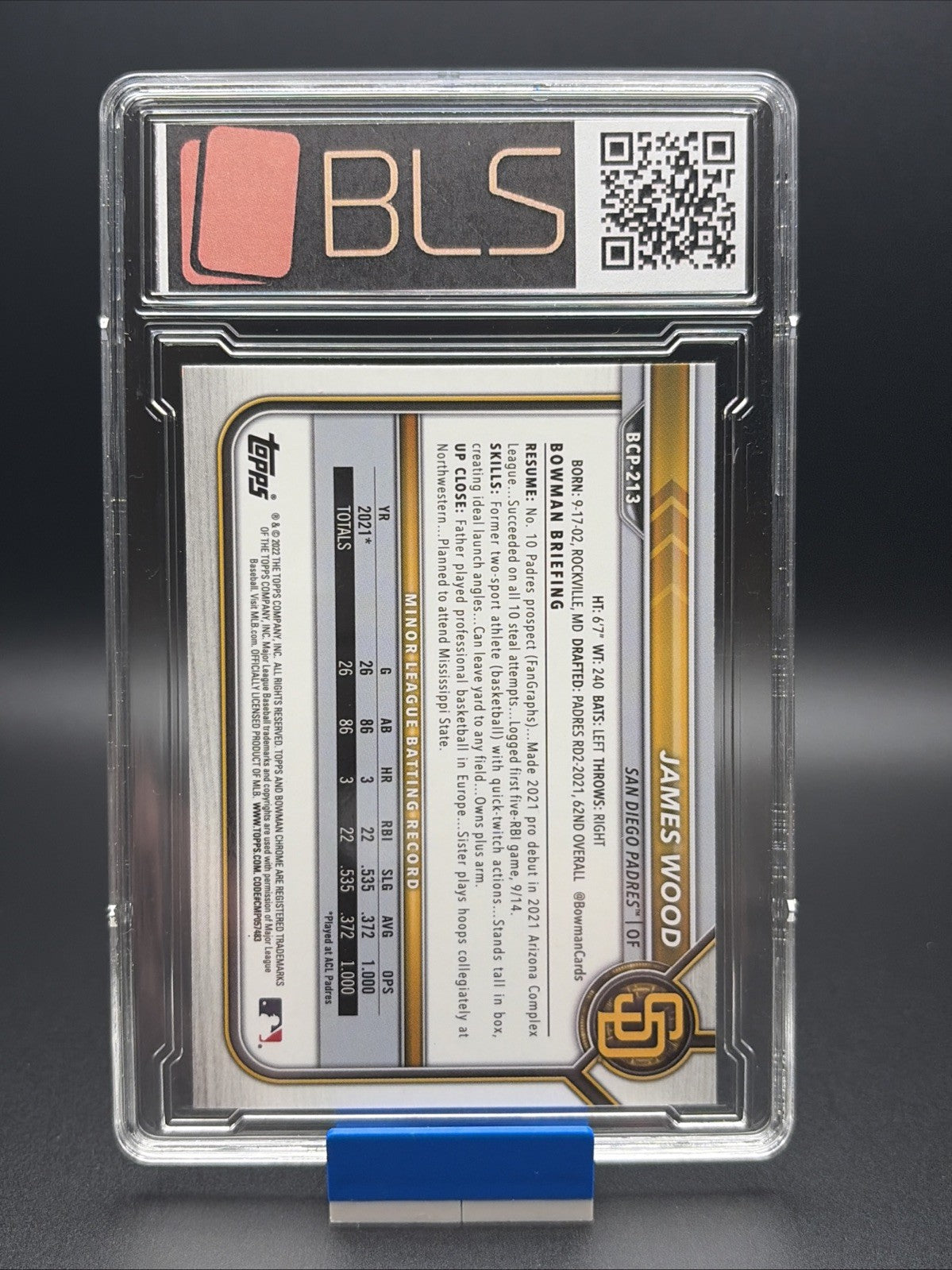 2022 Bowman Chrome Sapphire Edition - Prospects James Wood #BCP-213 (RC)1
