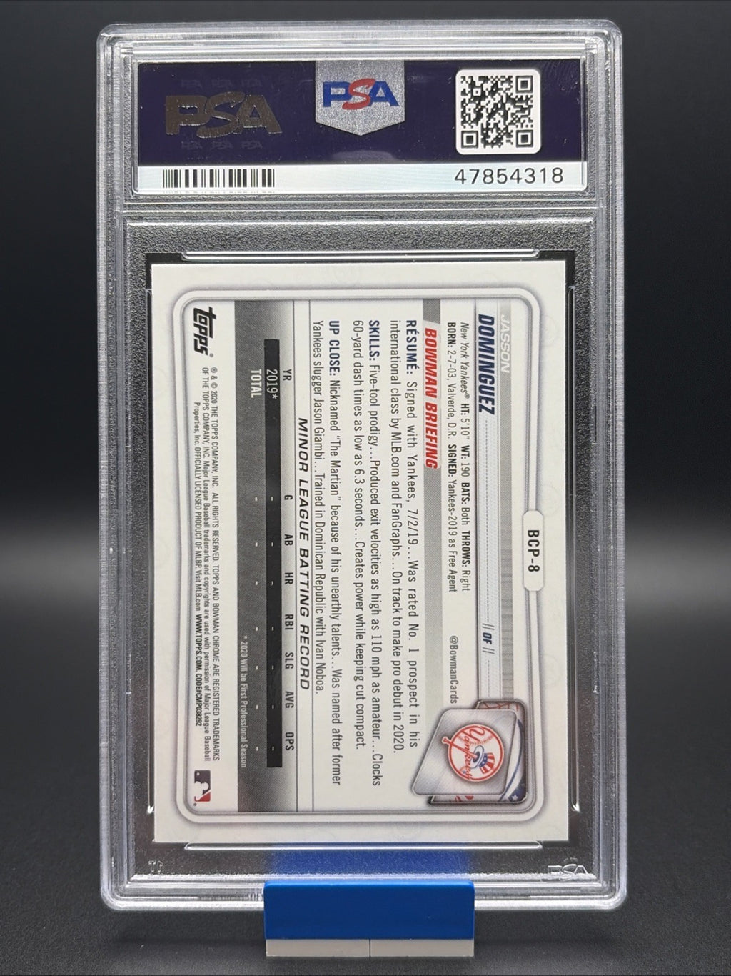2020 Bowman - Chrome Prospects Jasson Dominguez #BCP-8 (RC) PSA 101