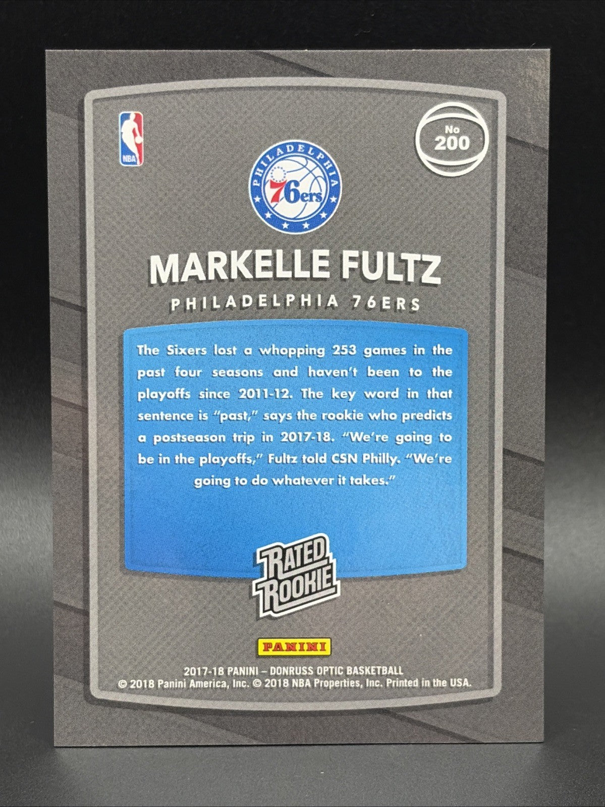 2017-18 Panini Donruss Optic - Rated Rookie Markelle Fultz #200 Shock (RC)1