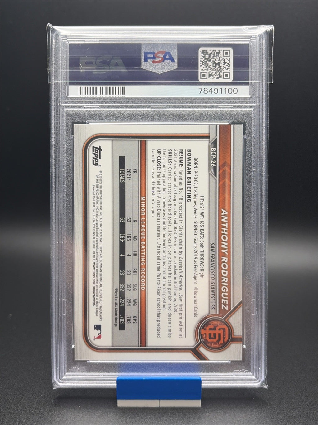 2022 Bowman - Chrome Prospects Anthony Rodriguez #BCP-26 Yellow Mojo PSA 91